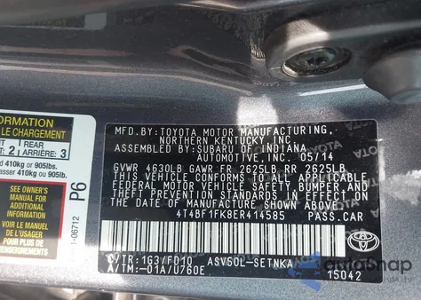 2014 Toyota Camry L/Se/Le/Xle из США, поврежденный, VIN 4T4BF1FK8ER414585